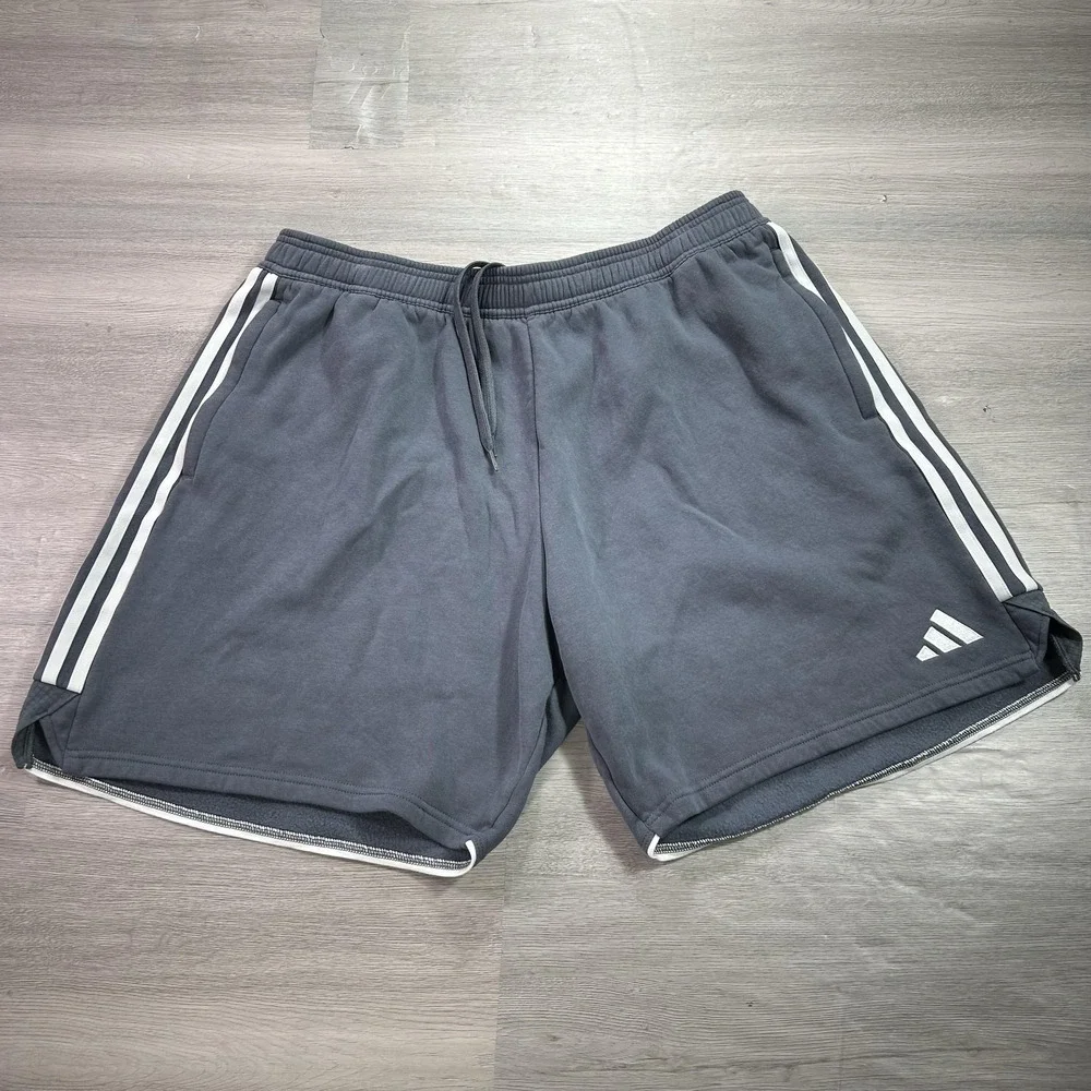 Adidas Tiro 23 Shorts Mens 2XL Gray Essentials Fleece 3‎ Stripes Athletic Sweat
